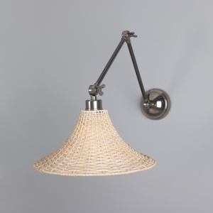 Savannah Adjustable Arm Wall Light with Large Bell-Shaped Rattan Shade