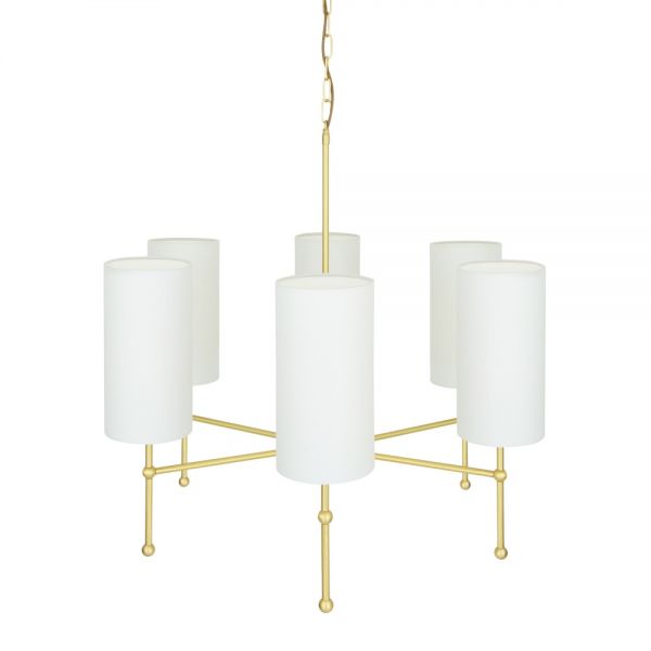 Para Modern Brass Chandelier with Fabric Shades, Six-Arm