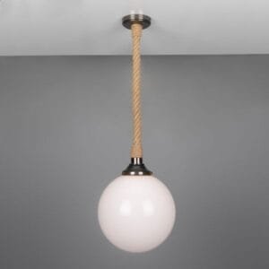 Azores IP44 Jute Rope Pendant Light with 30cm Opal Glass Globe Glass Globe IP44 Lights Great Lighting UK Ltd