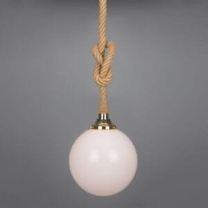 Azores IP44 Jute Rope Pendant Light with 30cm Opal Glass Globe Glass Globe IP44 Lights Great Lighting UK Ltd