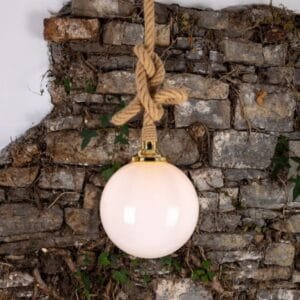 Azores IP44 Jute Rope Pendant Light with 30cm Opal Glass Globe Glass Globe IP44 Lights Great Lighting UK Ltd