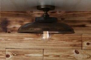 Telal Industrial Factory 32cm Ceiling Light Flush Brass Lights Great Lighting UK Ltd