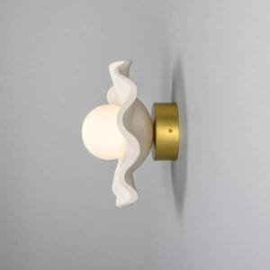 Rivale IP44 Bathroom Wall Light With Wavy Shade, Matte White Striped Ceramic Bathroom Sconces Great Lighting UK Ltd