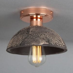 Kauri Organic Ceramic Dome Ceiling Light 20cm, Black Clay Ceramic Ceiling Lights Great Lighting UK Ltd