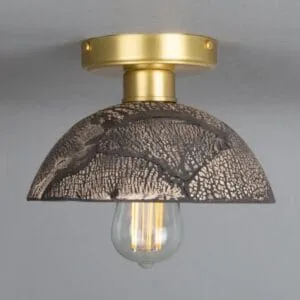 Kauri Organic Ceramic Dome Ceiling Light 20cm, Black Clay Ceramic Ceiling Lights Great Lighting UK Ltd