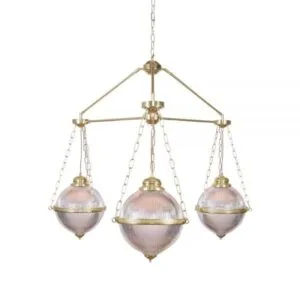 Blaenau Holophane Glass Chandelier, Three-Arm Hallway Chandelier Great Lighting UK Ltd