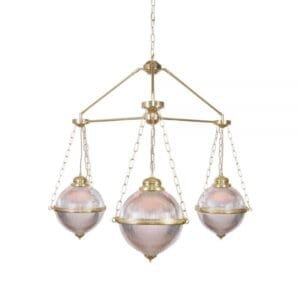 Blaenau Holophane Glass Chandelier, Three-Arm Large Single - 3 Arm Pendants Great Lighting UK Ltd