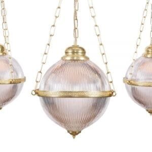Blaenau Holophane Glass Chandelier, Three-Arm Large Single - 3 Arm Pendants Great Lighting UK Ltd