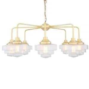 Siena Art Deco Single Tier Brass Chandelier, Eight-Light Large Multi-Light Chandeliers Great Lighting UK Ltd