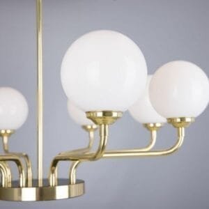 Branford Opal Glass Globe Brass Chandelier, Eight-Arm Large Multi-Light Chandeliers Great Lighting UK Ltd