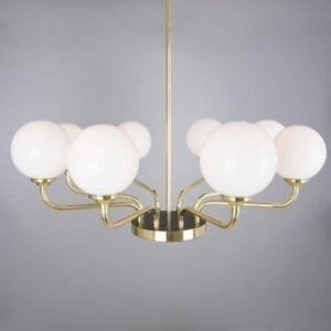 Branford Opal Glass Globe Brass Chandelier, Eight-Arm Large Multi-Light Chandeliers Great Lighting UK Ltd