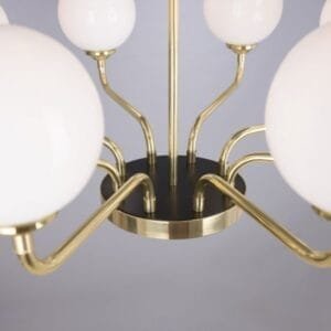 Branford Opal Glass Globe Brass Chandelier, Eight-Arm Large Multi-Light Chandeliers Great Lighting UK Ltd