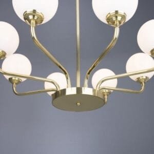 Branford Opal Glass Globe Brass Chandelier, Eight-Arm Large Multi-Light Chandeliers Great Lighting UK Ltd