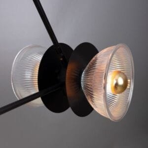 Eclipse Brass and Holophane Glass Dish Chandelier Large Multi-Light Chandeliers Great Lighting UK Ltd