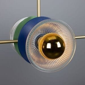 Eclipse Multicoloured Holophane Glass Dish Chandelier Four to Six Arm Pendants Great Lighting UK Ltd