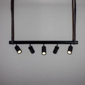 Holmes Linear Island Pendant with Leather Straps, Five-Light Large Single - 3 Arm Pendants Great Lighting UK Ltd