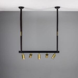 Holmes Linear Island Pendant with Leather Straps, Five-Light Large Single - 3 Arm Pendants Great Lighting UK Ltd