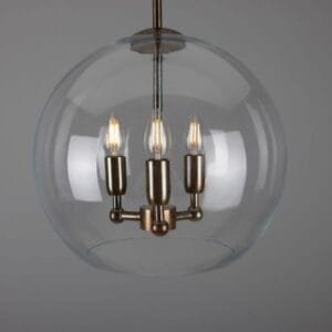 Modern Chandelier Three Light Open Glass Globe | The Clermont Large Single - 3 Arm Pendants Great Lighting UK Ltd