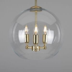 Modern Chandelier Three Light Open Glass Globe | The Clermont Large Single - 3 Arm Pendants Great Lighting UK Ltd