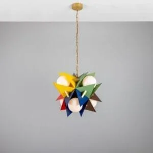Bisbee Multicoloured Chandelier with Six Opal Glass Globes Large Single - 3 Arm Pendants Great Lighting UK Ltd