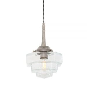 Novato Pendant With Hexagonal Stepped Glass Shade Glass & Globe Lights Great Lighting UK Ltd