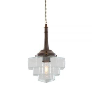 Novato Pendant With Hexagonal Stepped Glass Shade Glass & Globe Lights Great Lighting UK Ltd