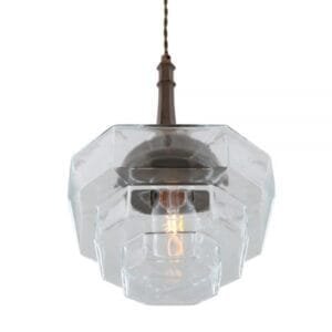 Novato Pendant With Hexagonal Stepped Glass Shade Glass & Globe Lights Great Lighting UK Ltd