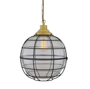 Hudson Glass Globe Cage Pendant Light 30cm Glass & Globe Lights Great Lighting UK Ltd