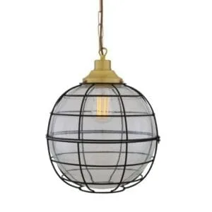 Hudson Glass Globe Cage Pendant Light 30cm Glass and Globe Lights Great Lighting UK Ltd