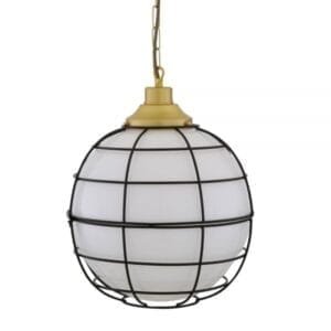 Hudson Glass Globe Cage Pendant Light 30cm Glass & Globe Lights Great Lighting UK Ltd