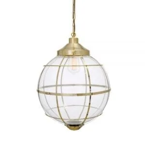 Henlow Glass Globe Pendant Light with Brass Cage Bedroom Pendant Lights Great Lighting UK Ltd