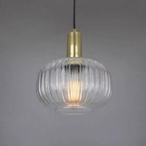 Nehir Reeded Glass and Brass Pendant 20cm Brass & Moroccan Pendants Great Lighting UK Ltd