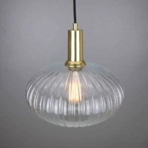 Neith Oval Reeded Glass and Brass Pendant 30cm Glass & Globe Lights Great Lighting UK Ltd