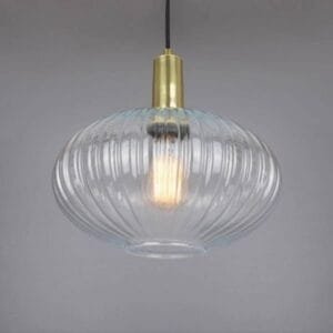 Neith Oval Reeded Glass and Brass Pendant 30cm Glass & Globe Lights Great Lighting UK Ltd