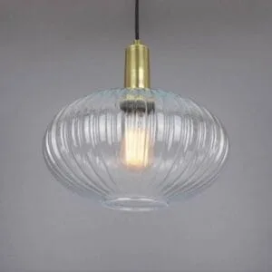 Neith Oval Reeded Glass and Brass Pendant 30cm Glass and Globe Lights Great Lighting UK Ltd