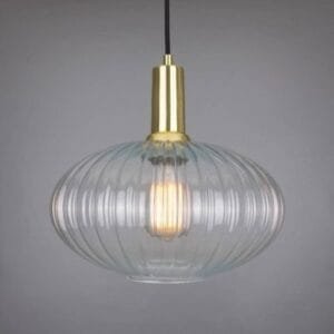 Neith Oval Reeded Glass and Brass Pendant 30cm Glass & Globe Lights Great Lighting UK Ltd