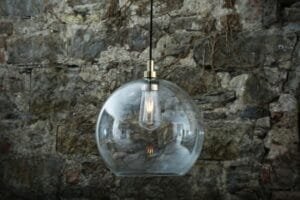 Leith 35cm Open Glass IP65 Bathroom Pendant Light Glass Bathroom Pendants Great Lighting UK Ltd