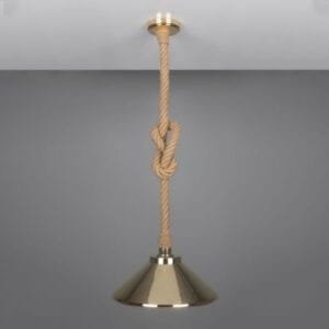 Naxos IP65 Jute Rope Pendant Light with 38cm Vintage Brass Shade Brass Pendants Great Lighting UK Ltd