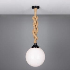 Azores IP44 Jute Rope Pendant Light with 30cm Opal Glass Globe Glass Globe IP44 Lights Great Lighting UK Ltd