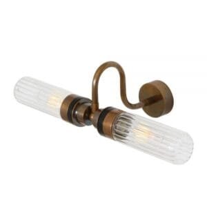 Nevis Double Rippled Glass Bathroom Wall Light with Swan Neck IP65 Glass Bathroom Wall Sconces Great Lighting UK Ltd