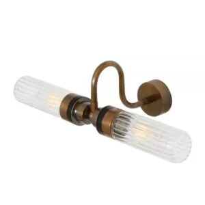 Nevis Double Rippled Glass Bathroom Wall Light with Swan Neck IP65 Bathroom Wall Lights Great Lighting UK Ltd