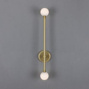 Gunning Double Globe Slim Bathroom Wall Light 71cm IP44 Glass Bathroom Wall Sconces Great Lighting UK Ltd