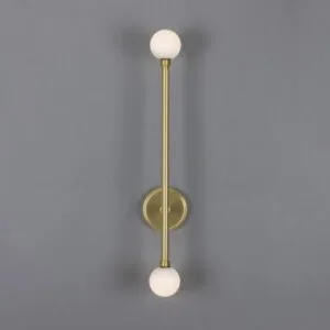 Gunning Double Globe Slim Bathroom Wall Light 71cm IP44 Glass Bathroom Wall Sconces Great Lighting UK Ltd