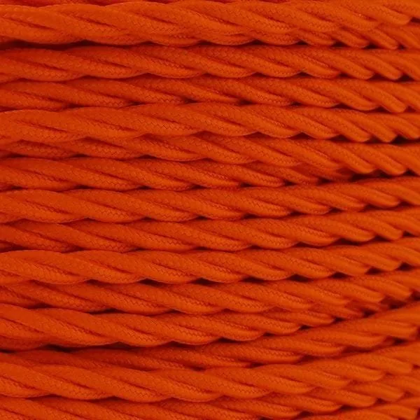 Orange Fabric Braided Cable, 3 Core Twisted Cables Great Lighting UK Ltd