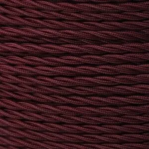 Maroon Fabric Braided Cable, 3 Core Twisted Cables Great Lighting UK Ltd