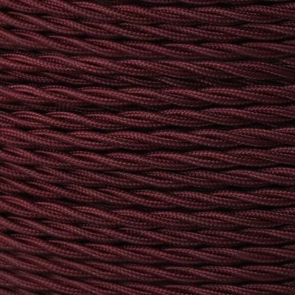 Maroon Fabric Braided Cable, 3 Core Twisted Cables Great Lighting UK Ltd