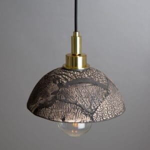 Kingii 20cm Ceramic Dome Pendant in Black Clay IP44 Ceramic Bathroom Pendant Lights Great Lighting UK Ltd