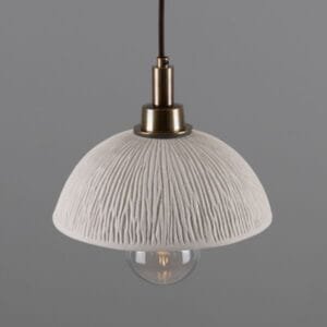 Kingii Ceramic Dome Bathroom Pendant Light 20cm, Matte White Striped IP44 Ceramic Bathroom Pendant Lights Great Lighting UK Ltd