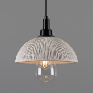 Kingii Ceramic Dome Bathroom Pendant Light 20cm, Matte White Striped IP44 Ceramic Bathroom Pendant Lights Great Lighting UK Ltd