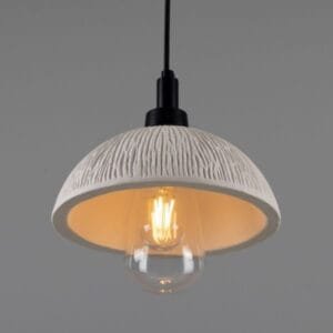 Kingii Ceramic Dome Bathroom Pendant Light 20cm, Matte White Striped IP44 Ceramic Bathroom Pendant Lights Great Lighting UK Ltd